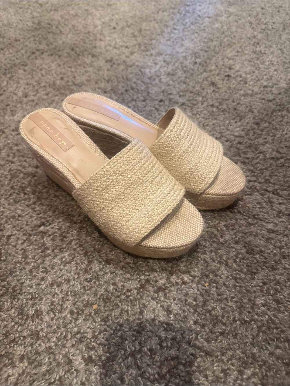 Copper Key Natural Beige Slide Wedge Sandals